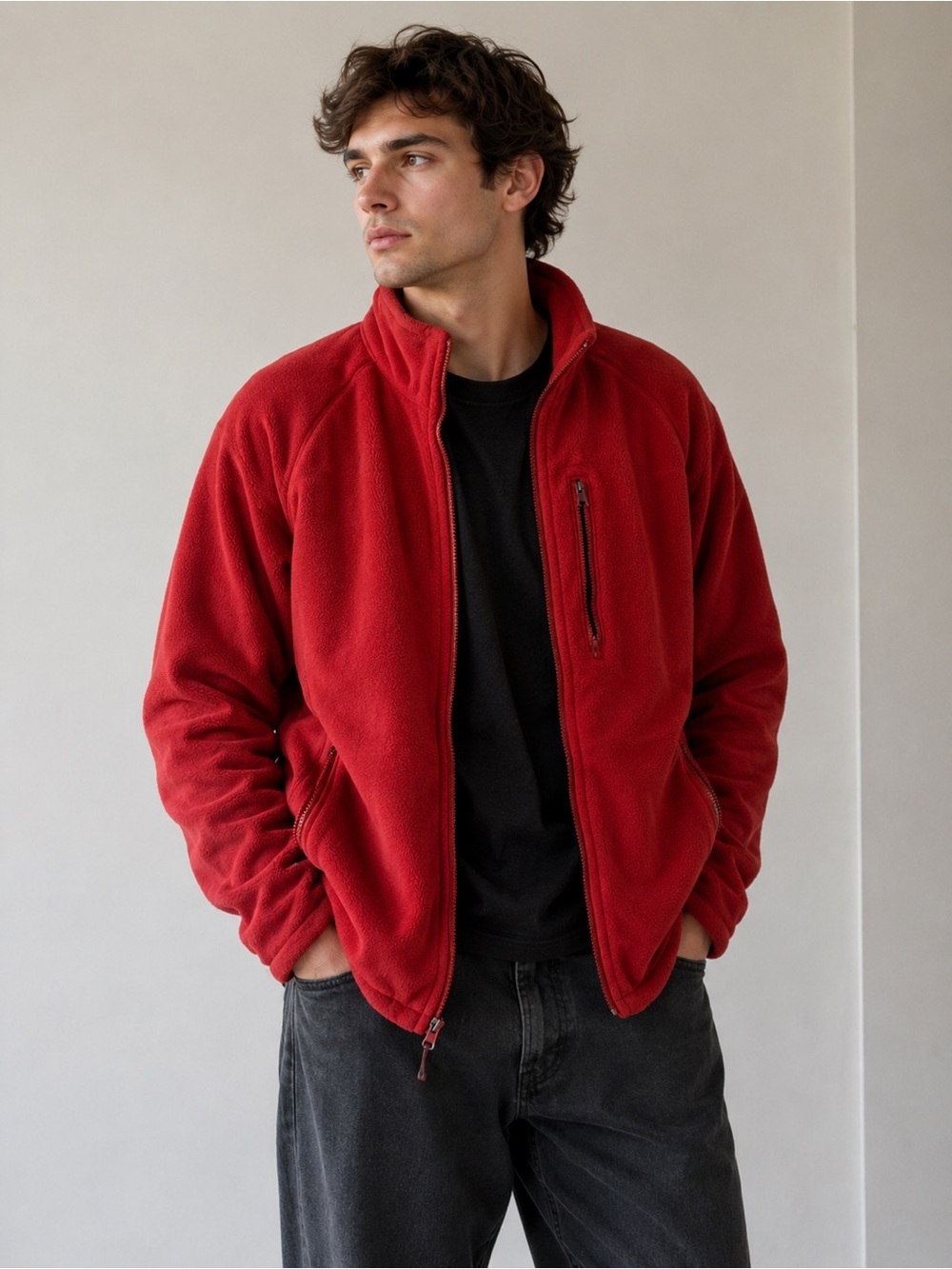 Eddie Bauer WindCutter Red Fleece Zip Jacket Size L